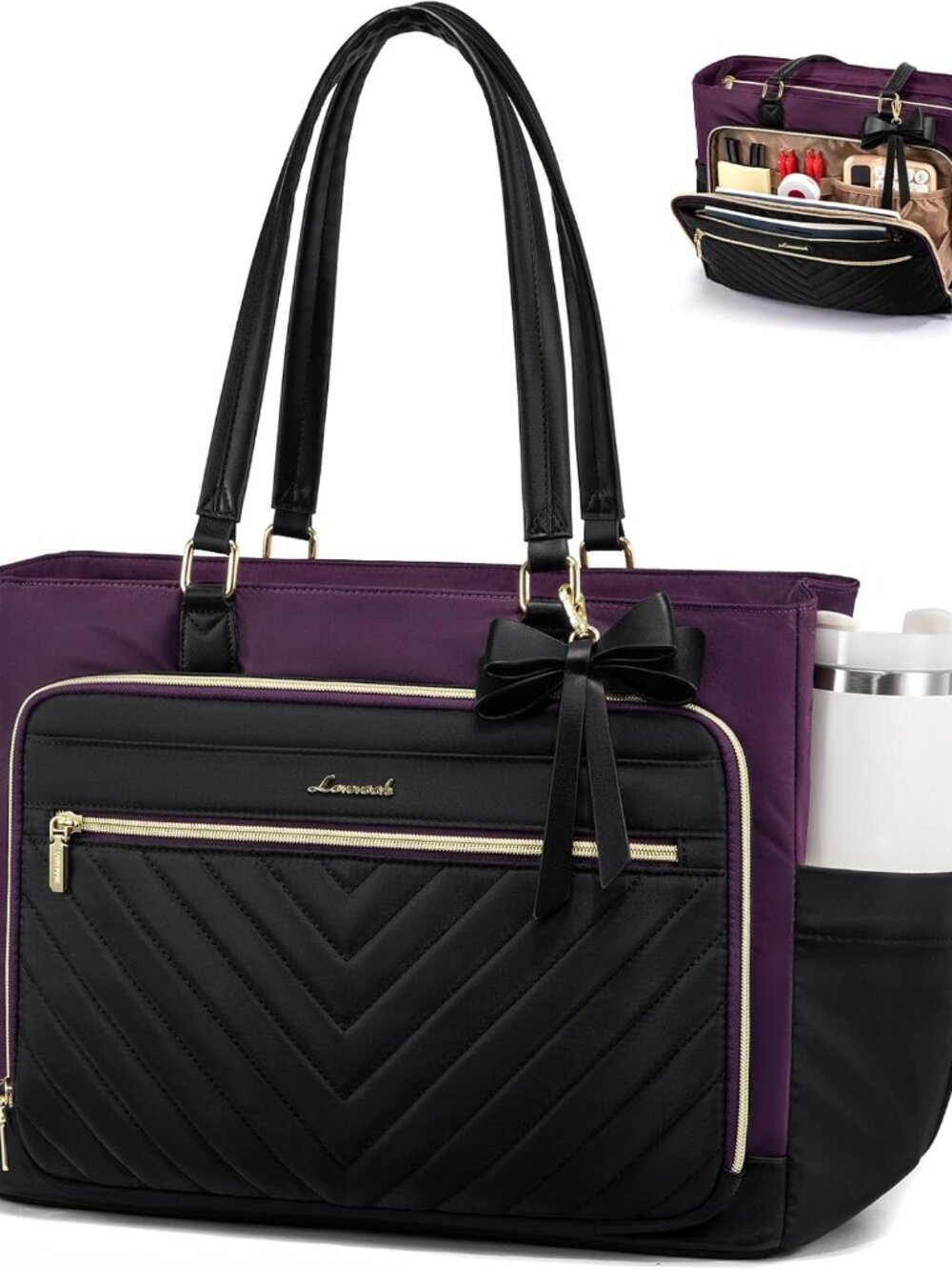 Tote Bag, Laptop Bag for Women with Large Cup Holder, Work Teacher Tote Bag with